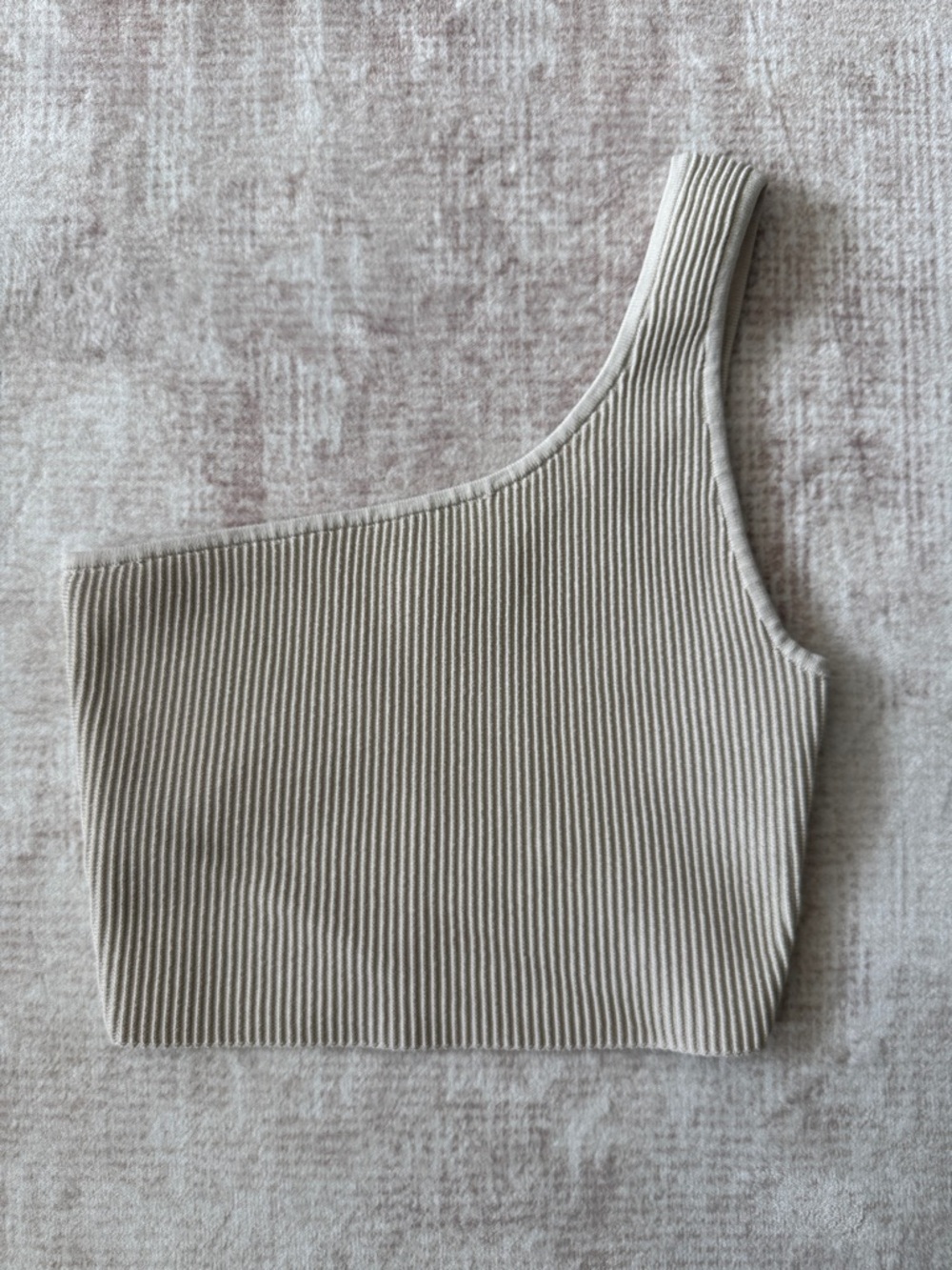 Babaton One-Shoulder Ribbed Crop Top - Soft Beige